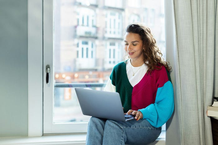 Woman looking at online Job boards.